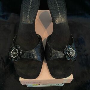 Bandolino Black Mules with Floral Embellishments